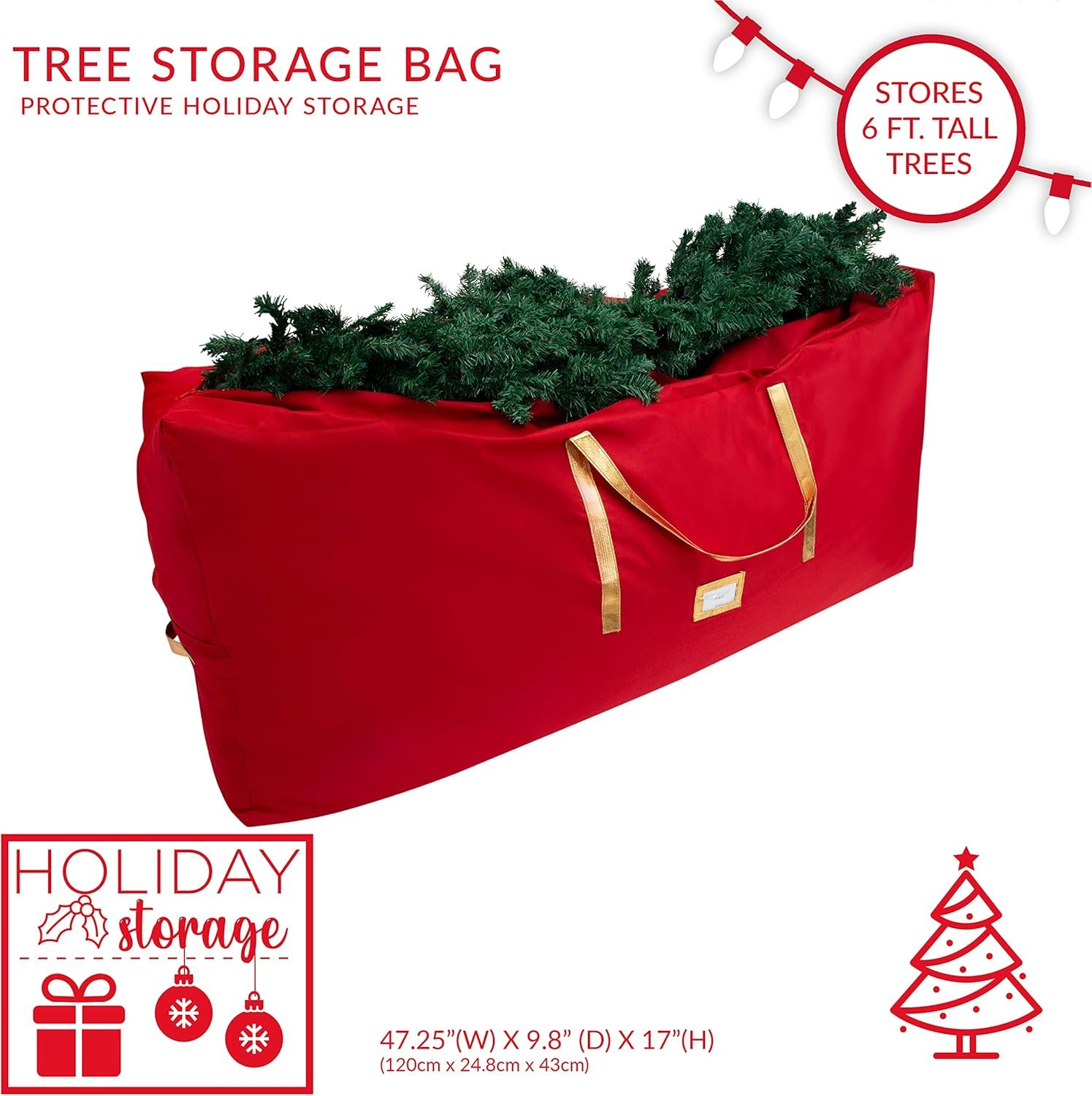Simplify Holiday Décor Storage Bag | Christmas Decorations Organizer | Hold Artificial Tree up to 6 Feet Tall | Collapsible Duffle | Red - Image 4