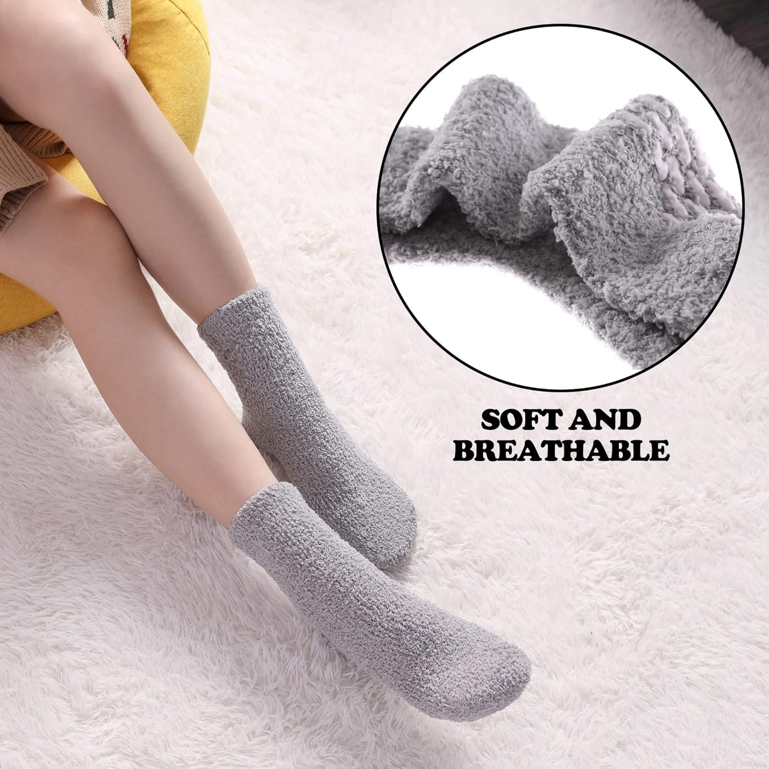 FNOVCO Non Slip Socks for Women Winter Warm Cozy Fuzzy Slipper Socks Soft Fluffy Hospital Socks with Grips - Image 5