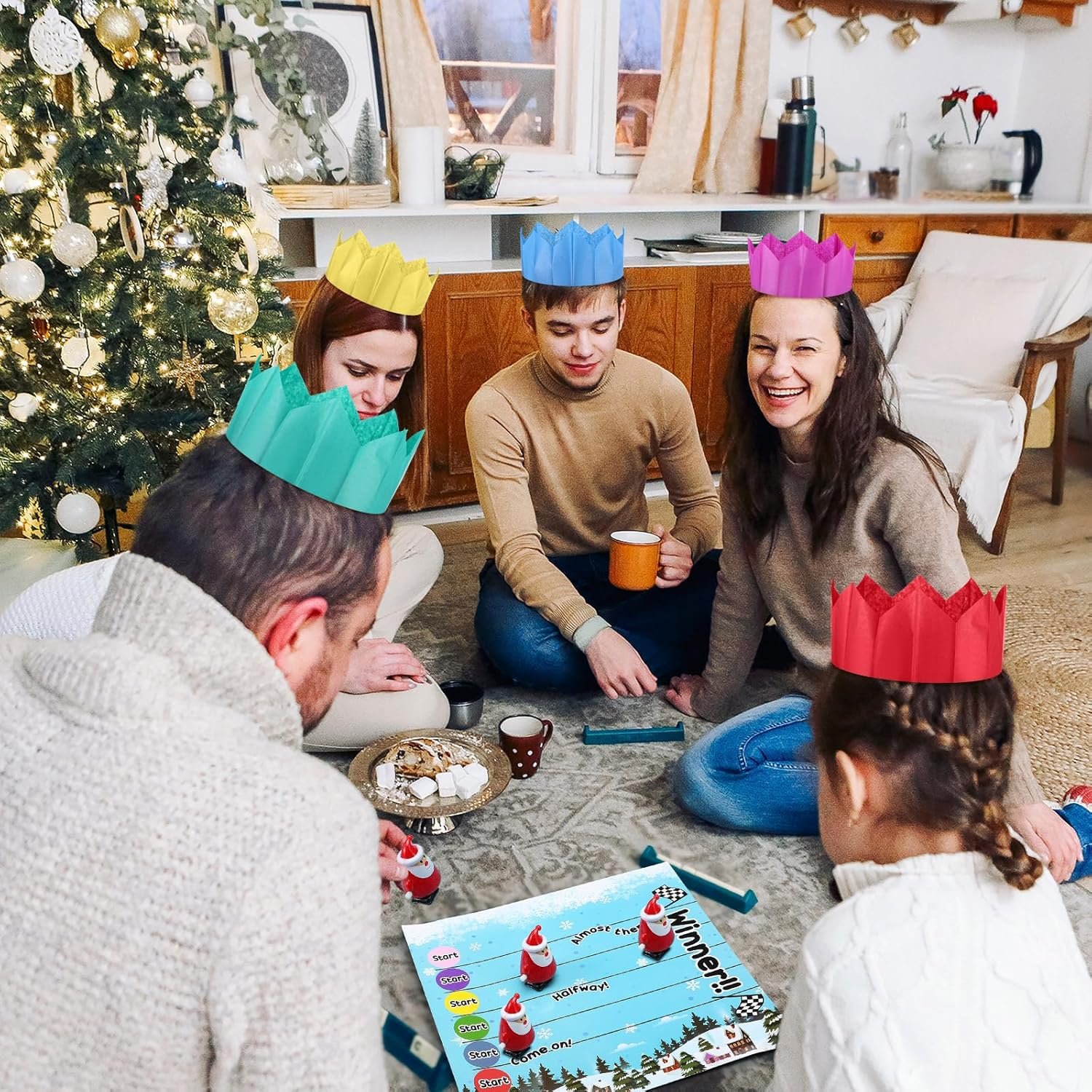 6 Packs Christmas Party Table Favors Christmas No Snap Party Favors Christmas Crackers with Wind up Toy Paper Hat Xmas Holiday Table Favor Supplies Xmas Racing Game for Adults (Santa) - Image 7