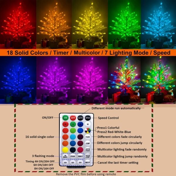 18 Colors Artificial Mini Christmas Tree, 20In Lighted Tabletop Xmas Tree with Color Changing LED Lights, Pre-Lit Small Christmas Tree in Pot Remote Timer Festive Party Holiday Fake Multicolored Tree - Image 3