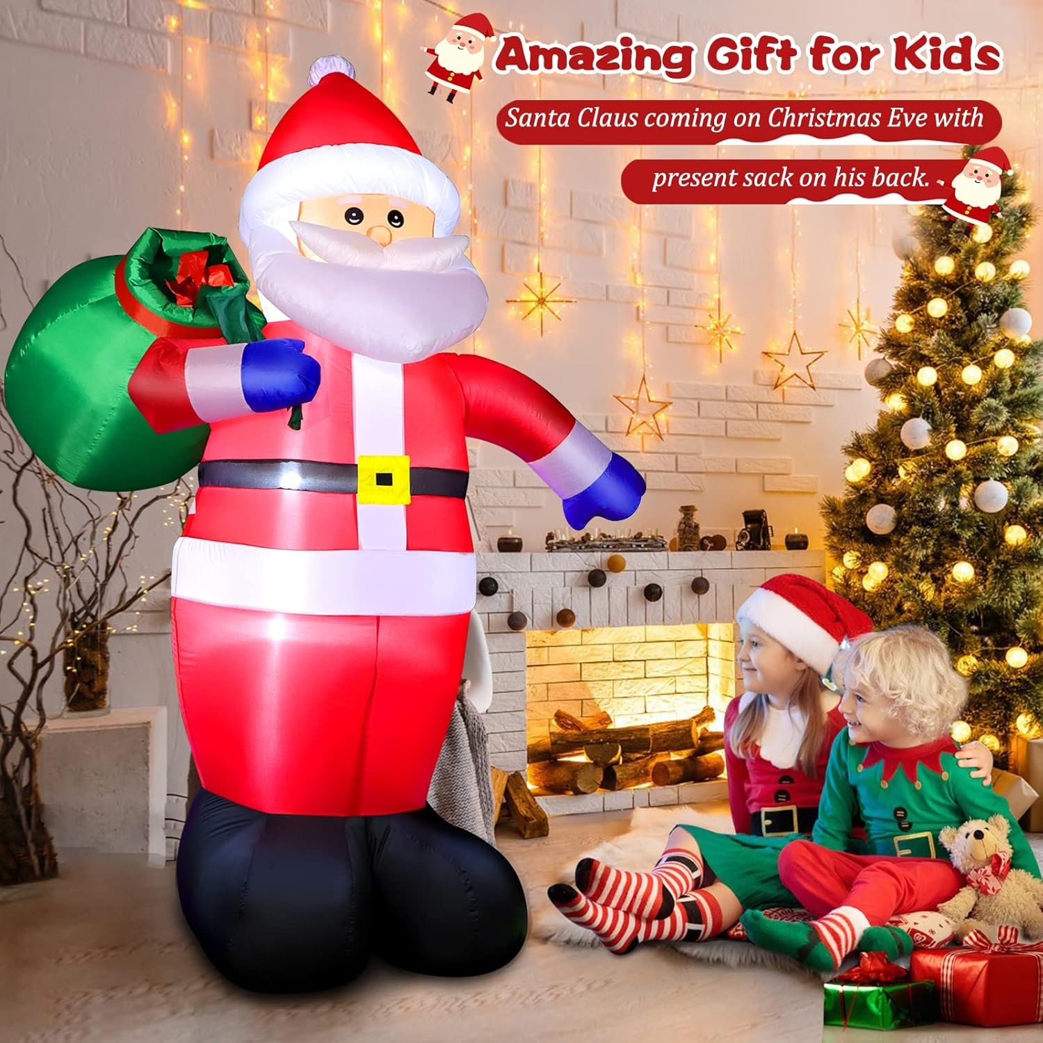8 FT Christmas Inflatable Santa Claus Outdoor Decorations, Blow Up Santa Claus with Gifts Bag, Giant Santa Carrying Present Sack, Built-in LED Light, Xmas Outside Decor for Front Back Yard Garden Lawn - Image 6