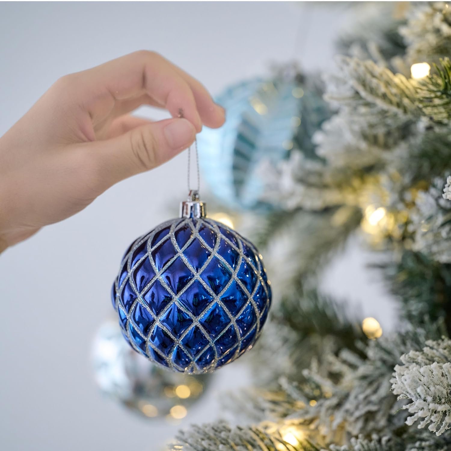 Valery Madelyn Christmas Ornaments Set, 16ct Navy Blue and Silver Shatterproof Fall Christmas Tree Decorations Ball Ornaments Bulk, 3.15 Inches Elegant Hanging Ornaments for Xmas Trees Decor - Image 6
