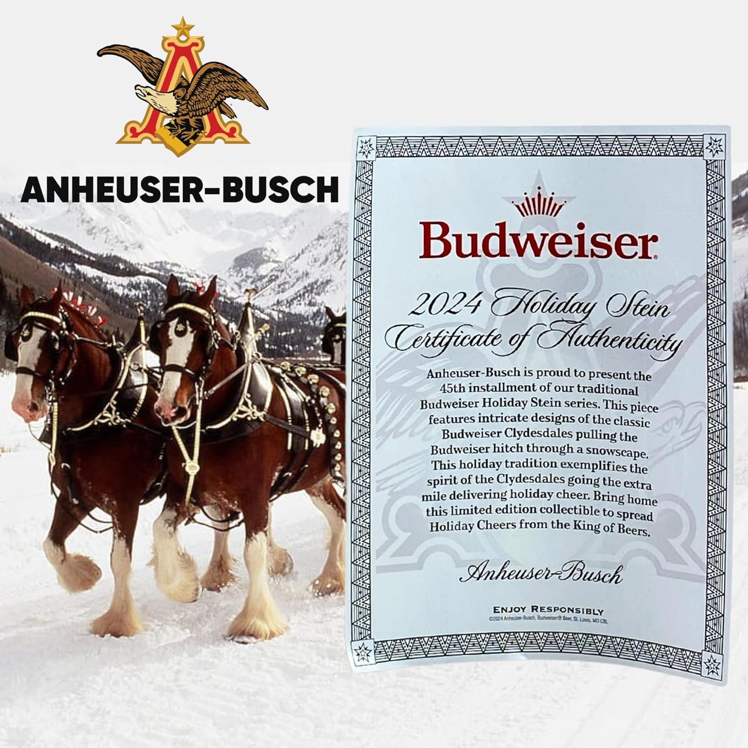 Budweiser 2024 91st Anniversary Limited Edition Collectors SERIES #45 Clydesdale Holiday Stein - Ceramic Beer Mug - Christmas Gift for Men, Father, Husband - Collectable Room Decor for Den, Man Cave - Image 8