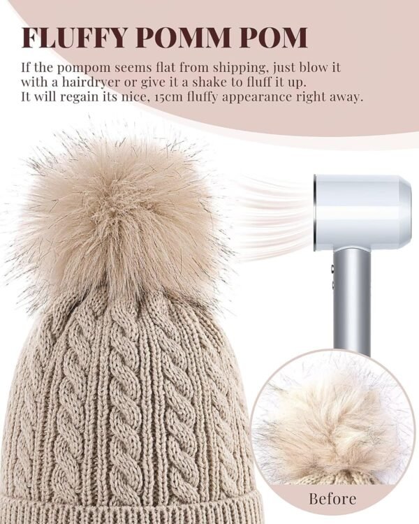 Alepo Womens Winter Beanie Hat, Warm Fleece Lined Knitted Soft Ski Cuff Cap with Pom Pom - Image 6
