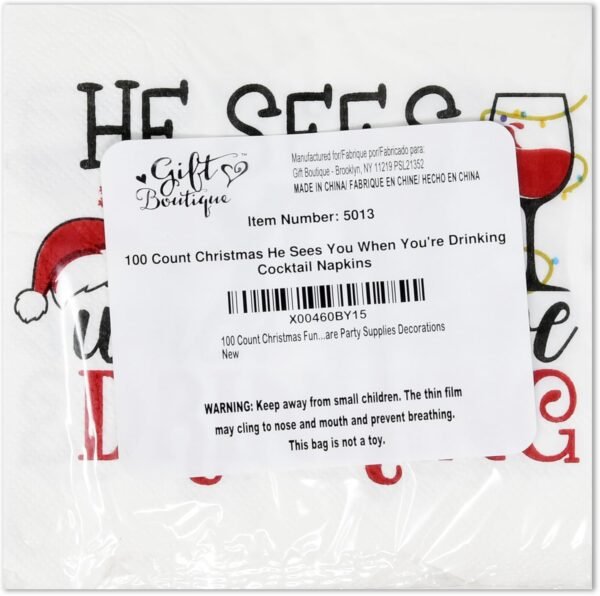 100 Count Christmas Funny Cocktail Beverage Napkins Holiday Disposable Paper Napkin He Sees You When You're Drinking Dessert Napkins for Home Dinner Buffet Xmas Tableware Party Supplies Decorations - Image 8
