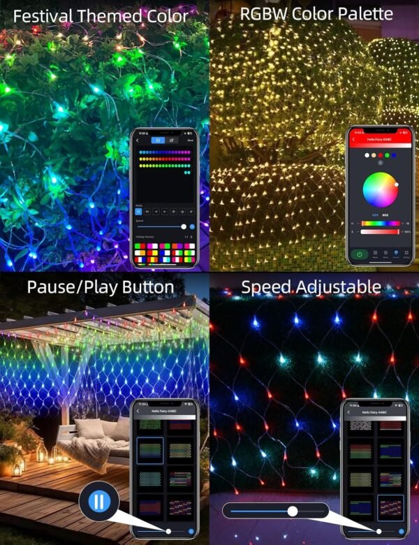 Smart Net Lights for Bushes 150LED 6ft x 4ft, Programmable Lightshow RGB Mesh Lights, Connectable Waterproof with Timer Bluetooth Christmas Net Lights for Bushes Outdoor Yard Shrub Decoration - Image 5