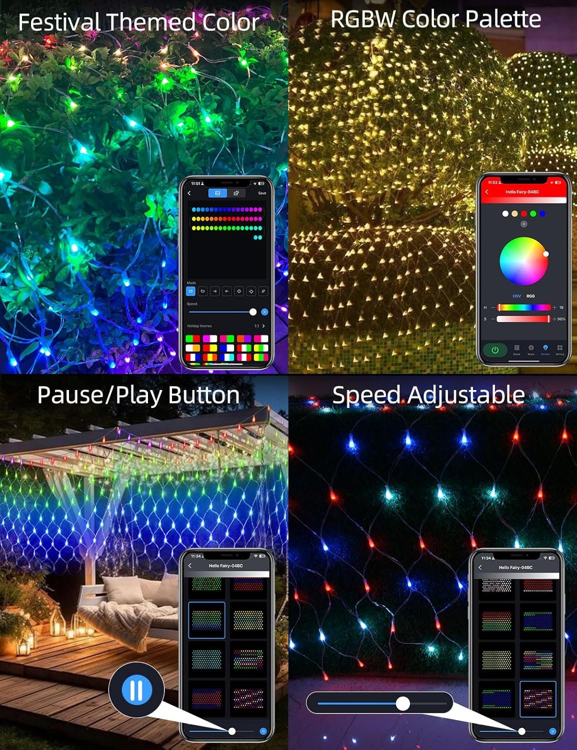 Smart Net Lights for Bushes 150LED 6ft x 4ft, Programmable Lightshow RGB Mesh Lights, Connectable Waterproof with Timer Bluetooth Christmas Net Lights for Bushes Outdoor Yard Shrub Decoration - Image 5