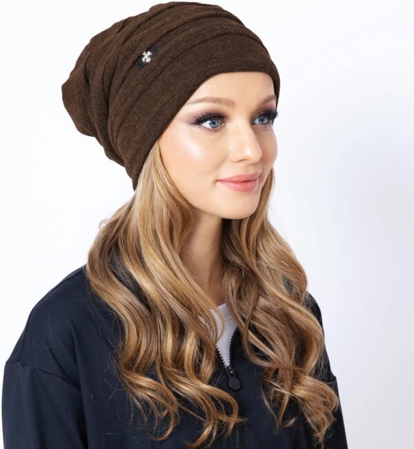Chemo Slouchy Style Baggy Beanie Cancer Headwear for Women Fleece Lining Winter Hat - Image 3