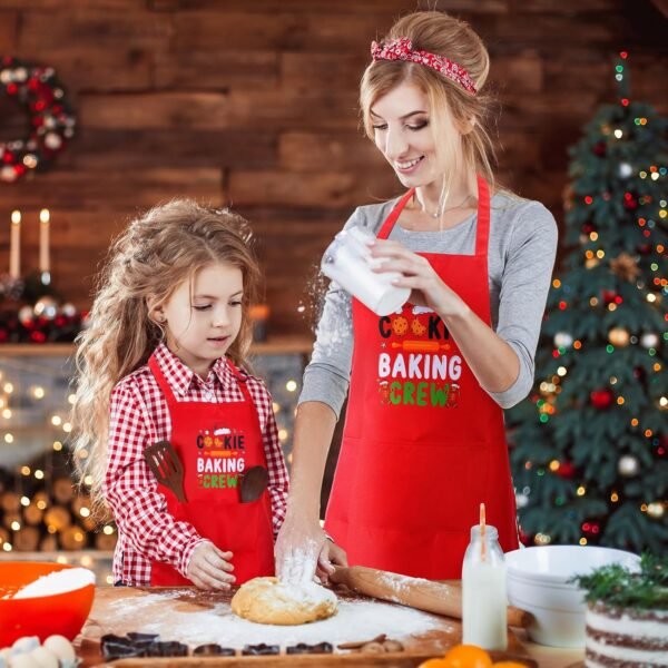 Suhine 4 Pack Christmas Matching Aprons Christmas Baking Crew Kitchen Apron for Family Cooking Baking - Image 7
