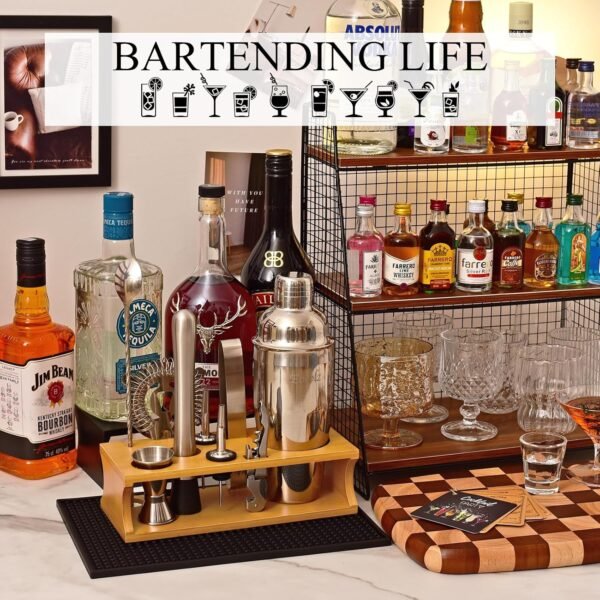 Bartender Kit Cocktail Shaker Set with Stand Bar Tool Bar Set for Drink Mixing Home Bartending Kit 11-Piece Bar Cart Accessories: Martini Shaker, Mixer Spoon, Jigger, Muddler, Strainer & Recipes Gifts - Image 7