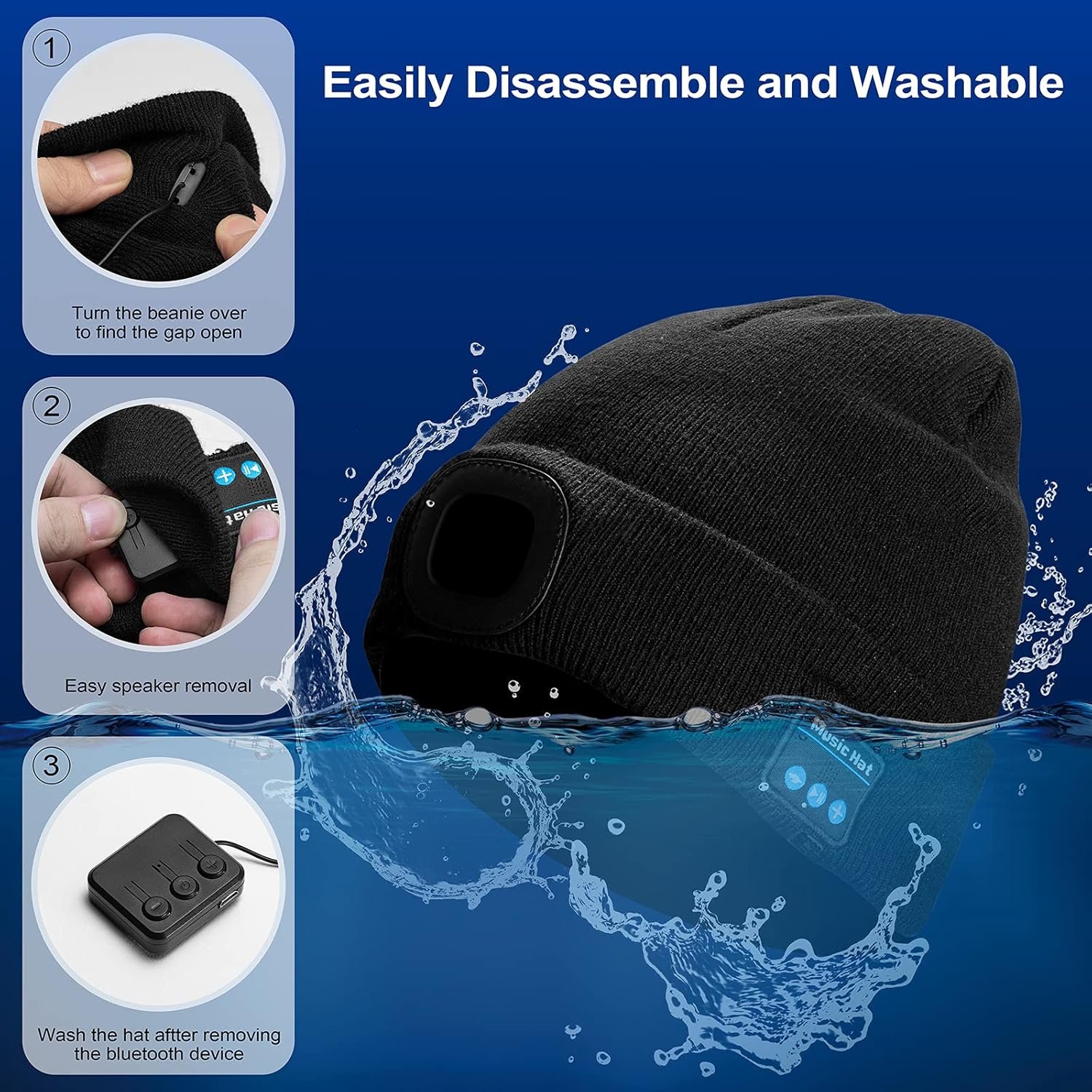 Tutuko Unisex Bluetooth Beanie Hat with Light, Built-in Speaker Mic, Headlamp Cap with Headphones, Tech Gift for Men Women - Image 6