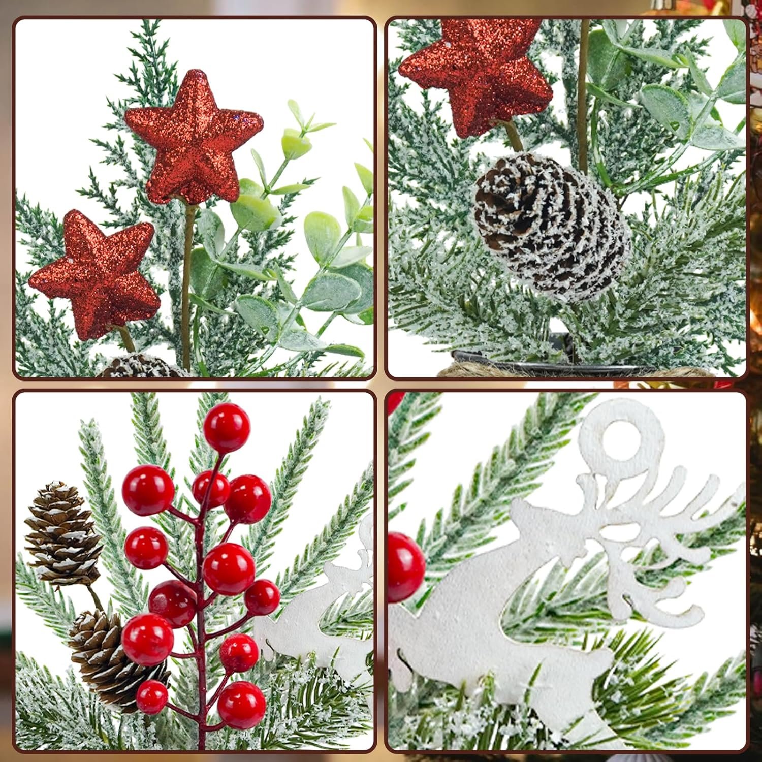 4 Pcs Christmas Centerpieces for Tables, Small Christmas Floral Arrangements Artificial Christmas Plants Christmas Berry Pine Cone Picks with vase for Holiday Home Farmhouse Party Decor - Image 5