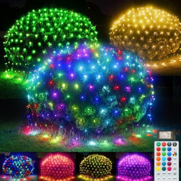 RGB Net Lights, Color Changing Outdoor LED Christmas Mesh Lights, 9.8ft x 6.6ft 204 LED Net Light Halloween Decorations, Connectable Plug in Waterproof Tree Christmas Light Bushes Wedding Garden Decor - Image 10