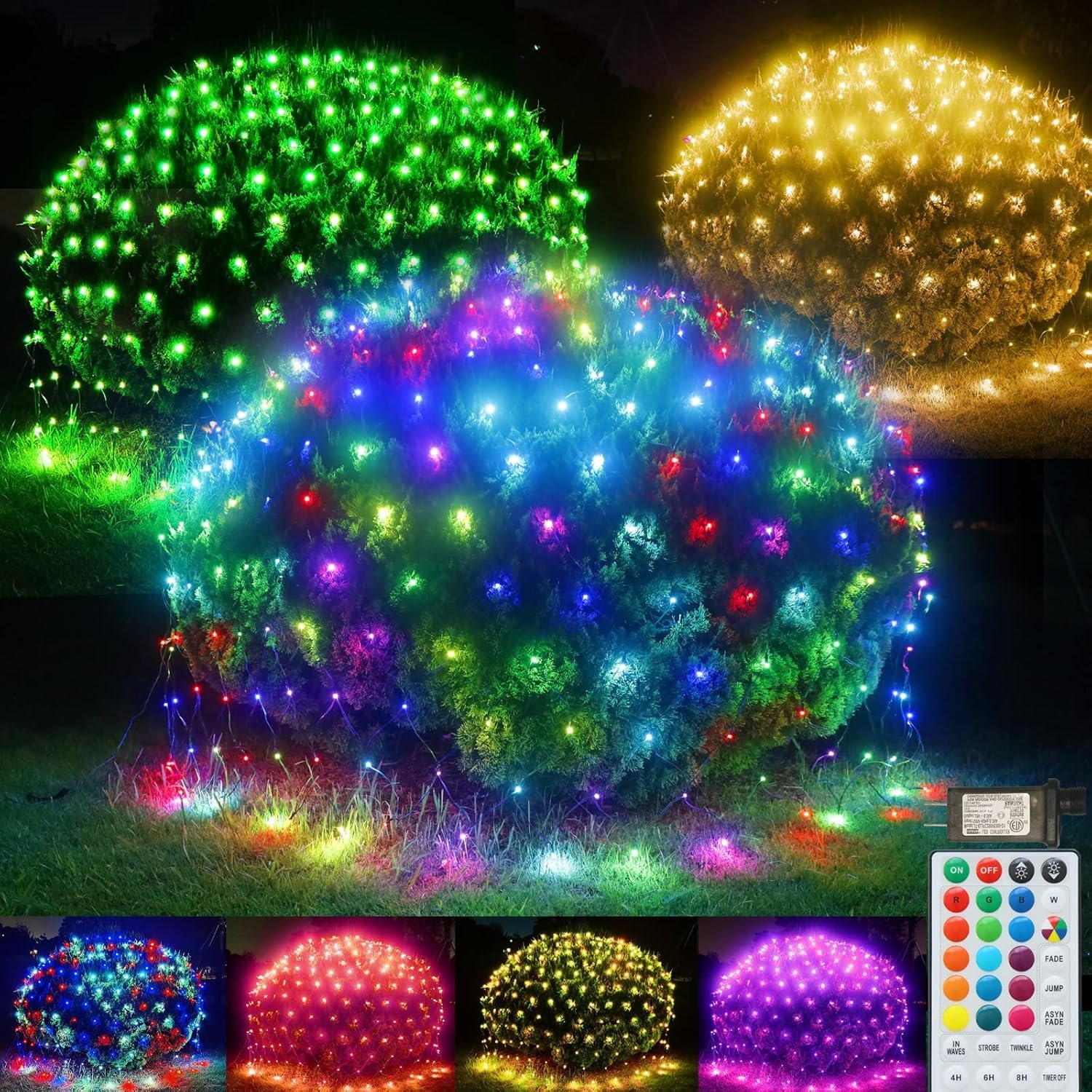 RGB Net Lights, Color Changing Outdoor LED Christmas Mesh Lights, 9.8ft x 6.6ft 204 LED Net Light Halloween Decorations, Connectable Plug in Waterproof Tree Christmas Light Bushes Wedding Garden Decor - Image 10