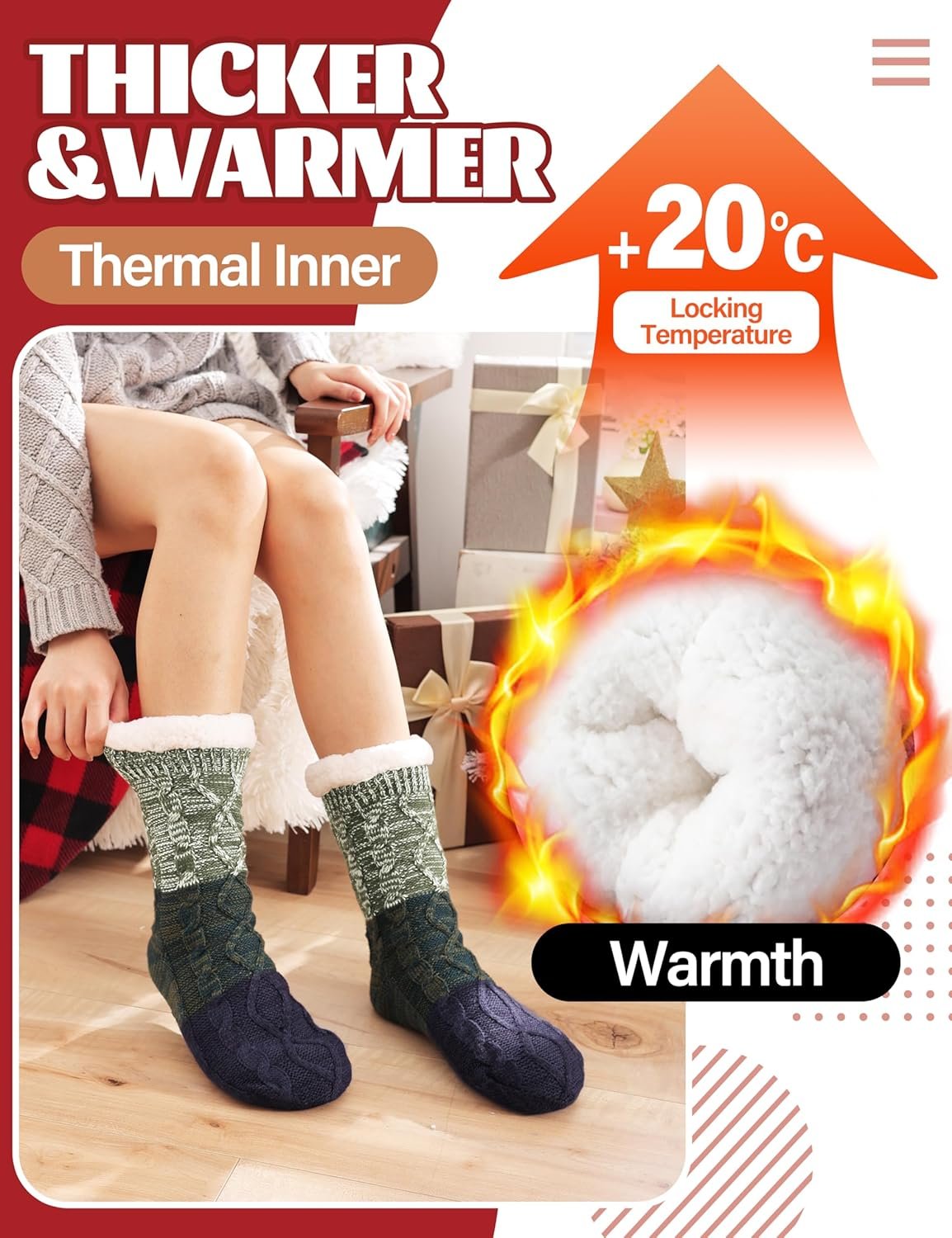 Anlisim Women Slipper Socks Non Slip Fuzzy Fluffy Thick Warm Cabin Cozy Comfy Soft Fleece Home Grips Socks - Image 3