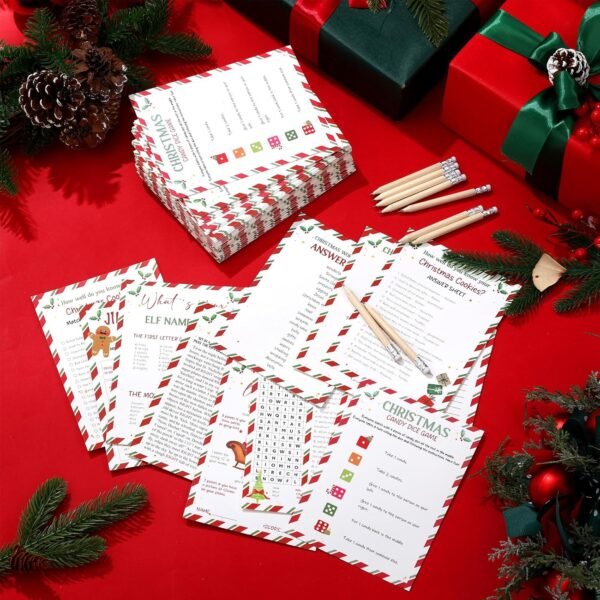 109 Pcs Christmas Trivia Party Games Set Xmas Festival Trivia Cards Word Scramble Christmas Games Christmas Pencils Holiday Activity Games for Friends Coworkers Party Groups - Image 5