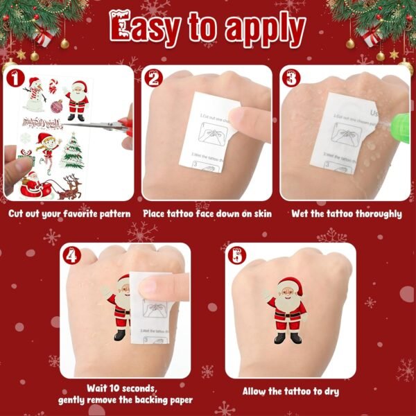 120PCS Luminous Christmas Tattoos for Kids, 10 Sheets Xmas Accessories Glow in the Dark Fake Tattoo Stickers with Santa for Stocking Stuffers, Cute Christmas Party Favors Supplies for Boys Girls - Image 6