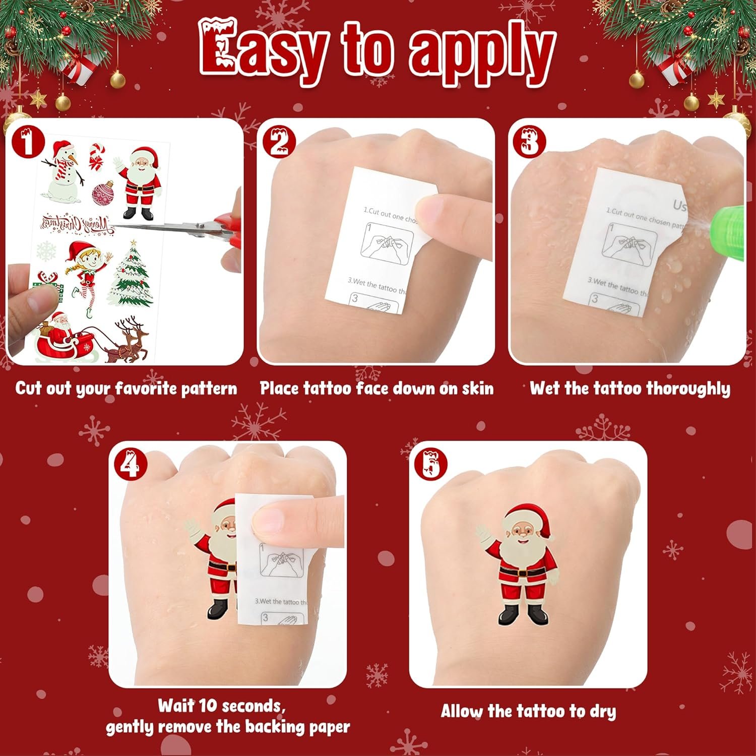 120PCS Luminous Christmas Tattoos for Kids, 10 Sheets Xmas Accessories Glow in the Dark Fake Tattoo Stickers with Santa for Stocking Stuffers, Cute Christmas Party Favors Supplies for Boys Girls - Image 6