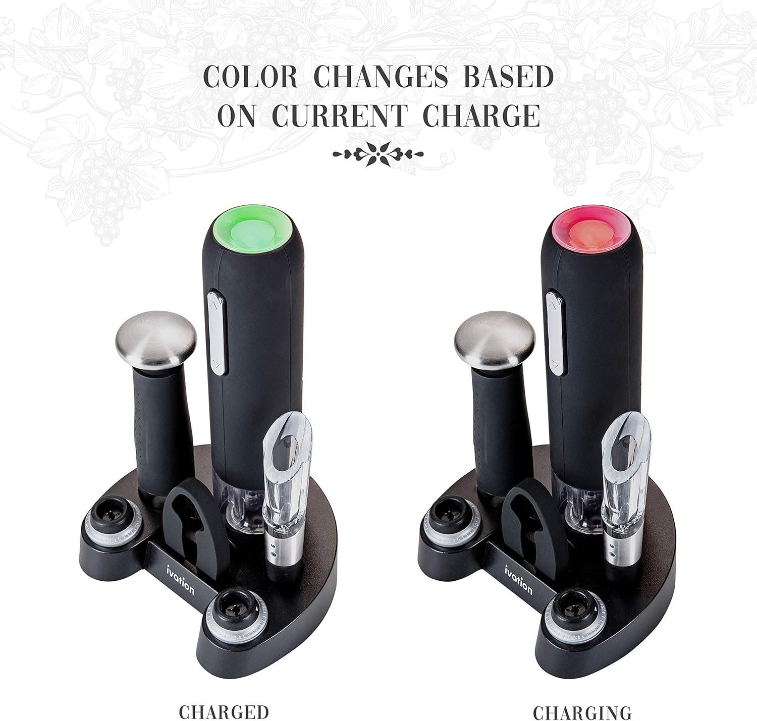 Ivation Wine Gift Set, Includes Electric Wine Bottle Opener, Wine Aerator, Vacuum Wine Preserver, 2 Bottle Stoppers, Foil Cutter & Charging Base - Image 3