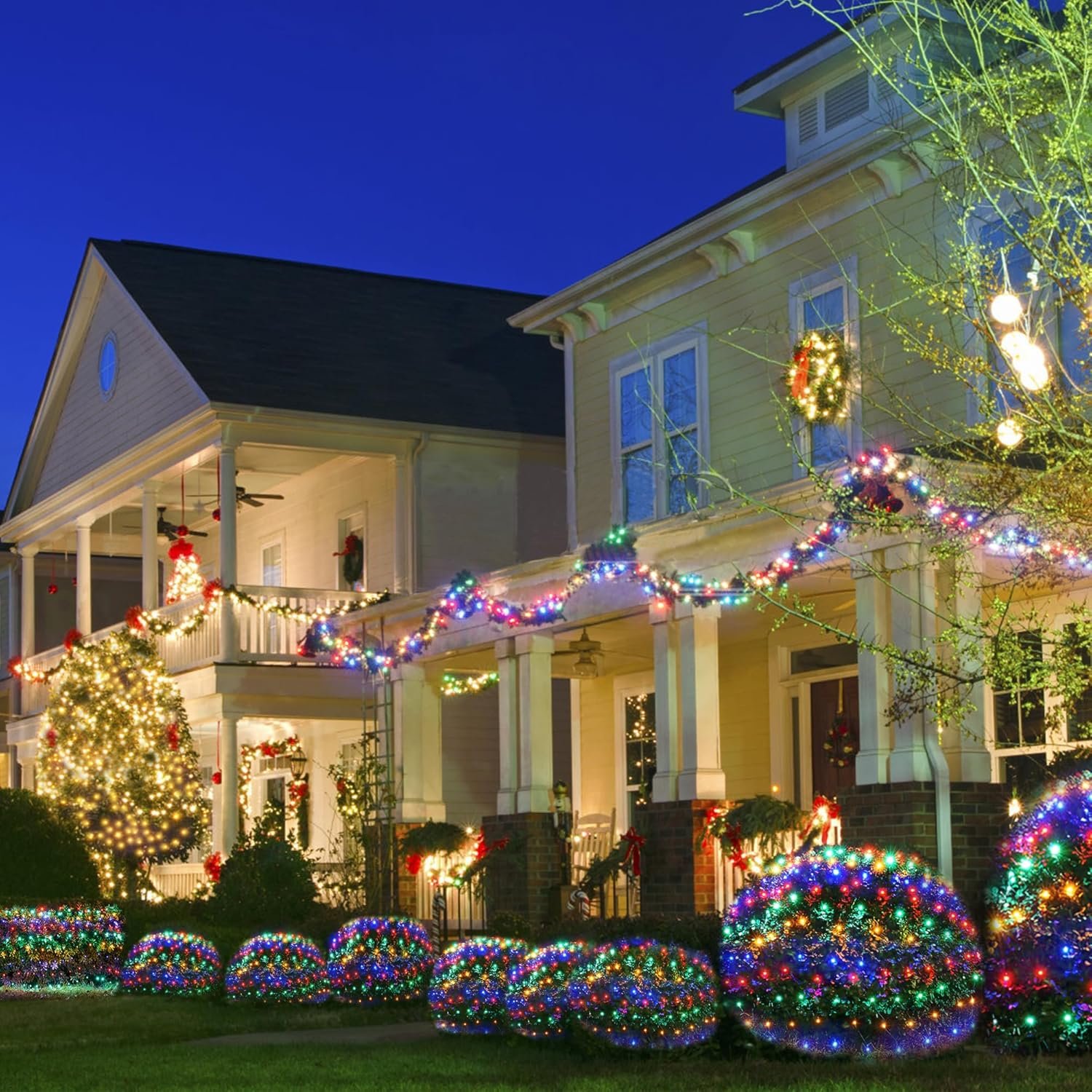 WBao Solar Christmas Net Lights, 200LED 8.4ft x 5.2ft Christmas Bush Lights with Remote, 8 Lighting Modes, Timer, Waterproof Design for Lawn, Bushes, Trees Outdoor Christmas Decorations, Multicolor - Image 8