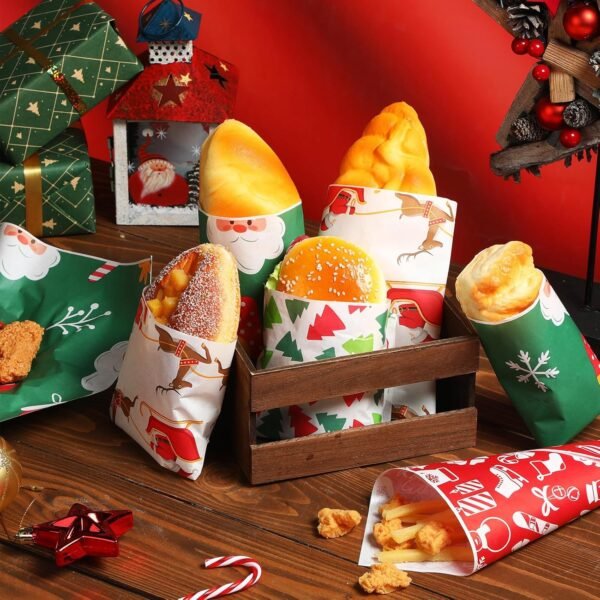Spakon 400 Sheet Christmas Wax Paper for Food Wrapping 12 x 12 Inch 4 Styles Xmas Deli Paper Xmas Burgers Sandwich Wrap Print Deli Paper Basket Liners for Home Baking Gift Holiday Party Supplies - Image 4