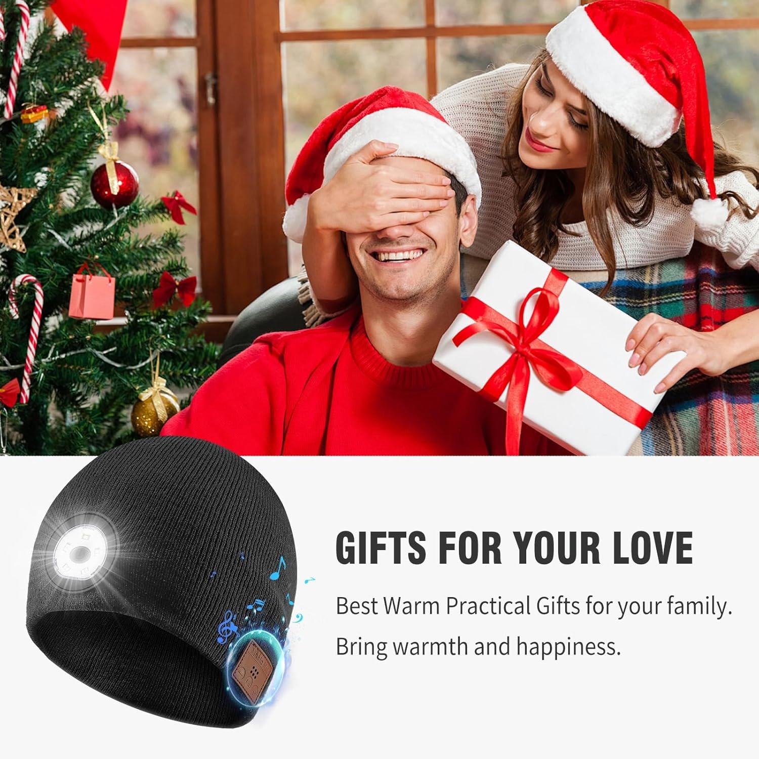 Bluetooth Beanie with Light,USB Rechargeable LED Headlamp Hat Beanie,Musical Knit Hat with Headphones and Built-in Speaker Mic,Gifts for Men Women Teen Black - Image 8