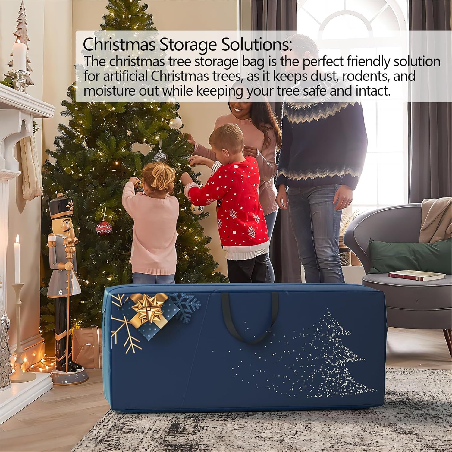 【New Upgrade】7.5 ft Christmas Tree Storage Bag - Heavy Duty 600D Oxford Fabric with Reinforced Handles and Dual Zippers - Wide Opening, Extra Large Storage Container for Trees and Decorations (Blue) - Image 6