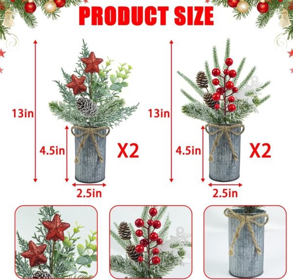 4 Pcs Christmas Centerpieces for Tables, Small Christmas Floral Arrangements Artificial Christmas Plants Christmas Berry Pine Cone Picks with vase for Holiday Home Farmhouse Party Decor - Image 4