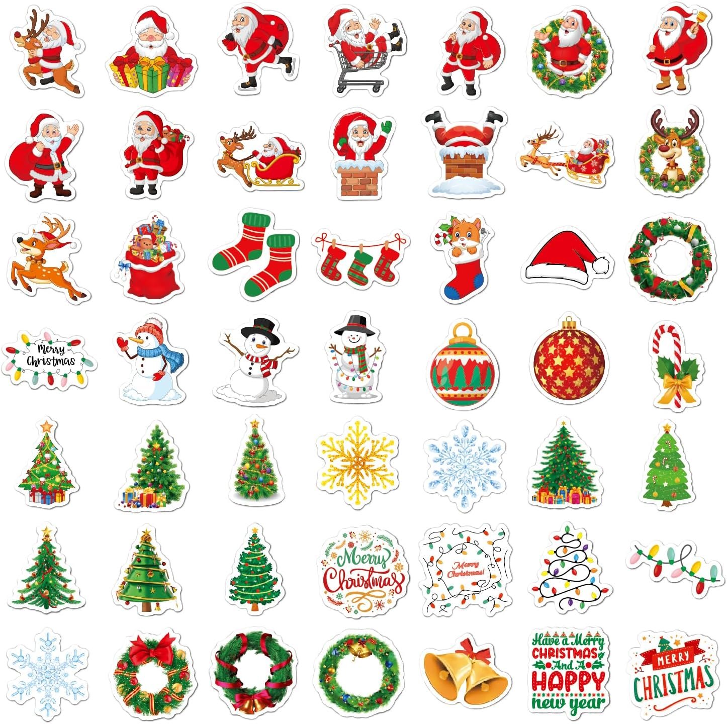 100Pcs Christmas Stickers for Kids, Cute Santa Claus Christmas Tree Stikers Bulk for Envelopes Holiday Gift, Red Green - Image 4