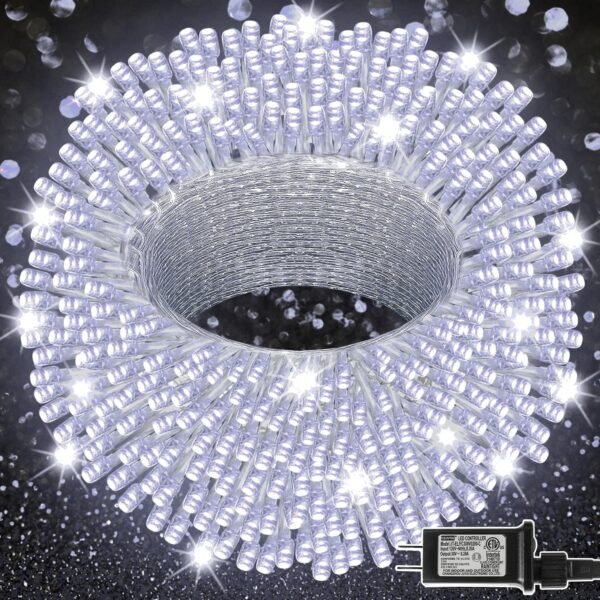 LJLNION 300 LED String Lights Outdoor Indoor, Extra Long 98.5FT Super Bright Christmas Lights, 8 Lighting Modes, Plug in Waterproof Fairy Lights for Holiday Wedding Party Bedroom Decorations ( White) - Image 2