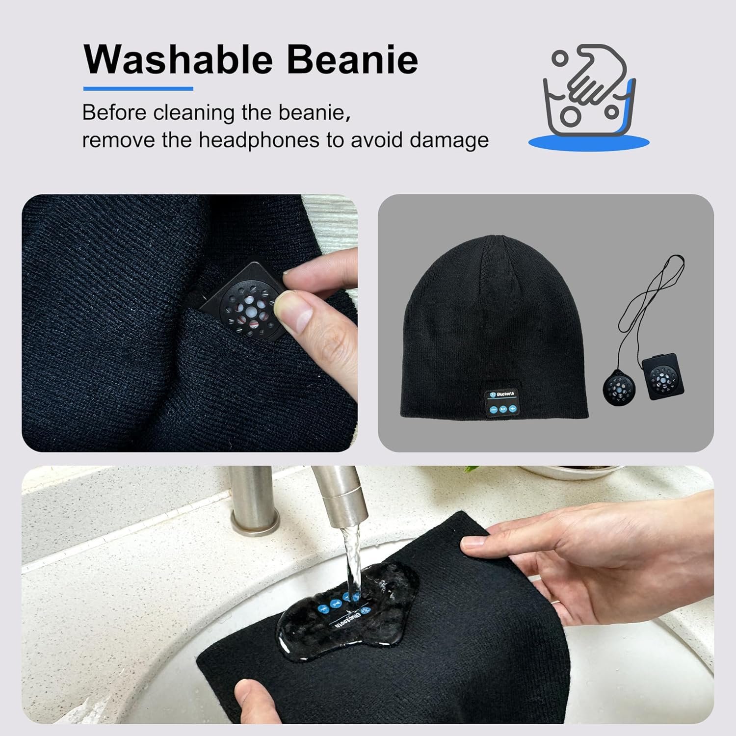 Bluetooth Beanie, Bluetooth 5.2 Wireless Beanies Hats, HD Stereo and Built-in Microphone, 10+ Hours Playtime, Unique Tech Gifts for Men Husband Him Teen, Christmas Stocking Stuffers, Black - Image 5