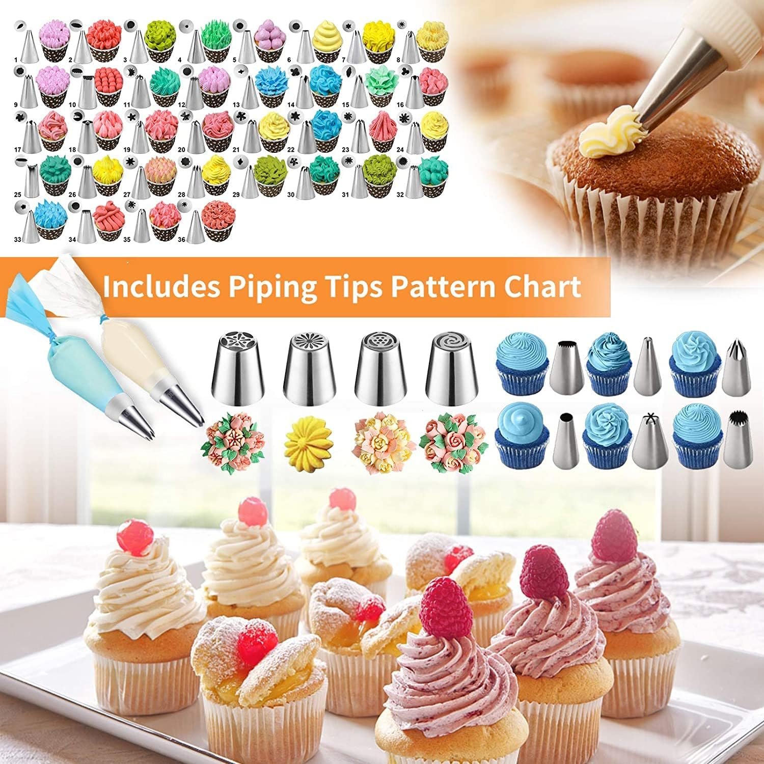 Cake Decorating Tools Supplies Kit: 236pcs Baking Accessories with Storage Case - Piping Bags and Icing Tips Set - Cupcake Cookie Frosting Fondant Bakery Set for Adults Beginners or Professional, Blue - Image 6