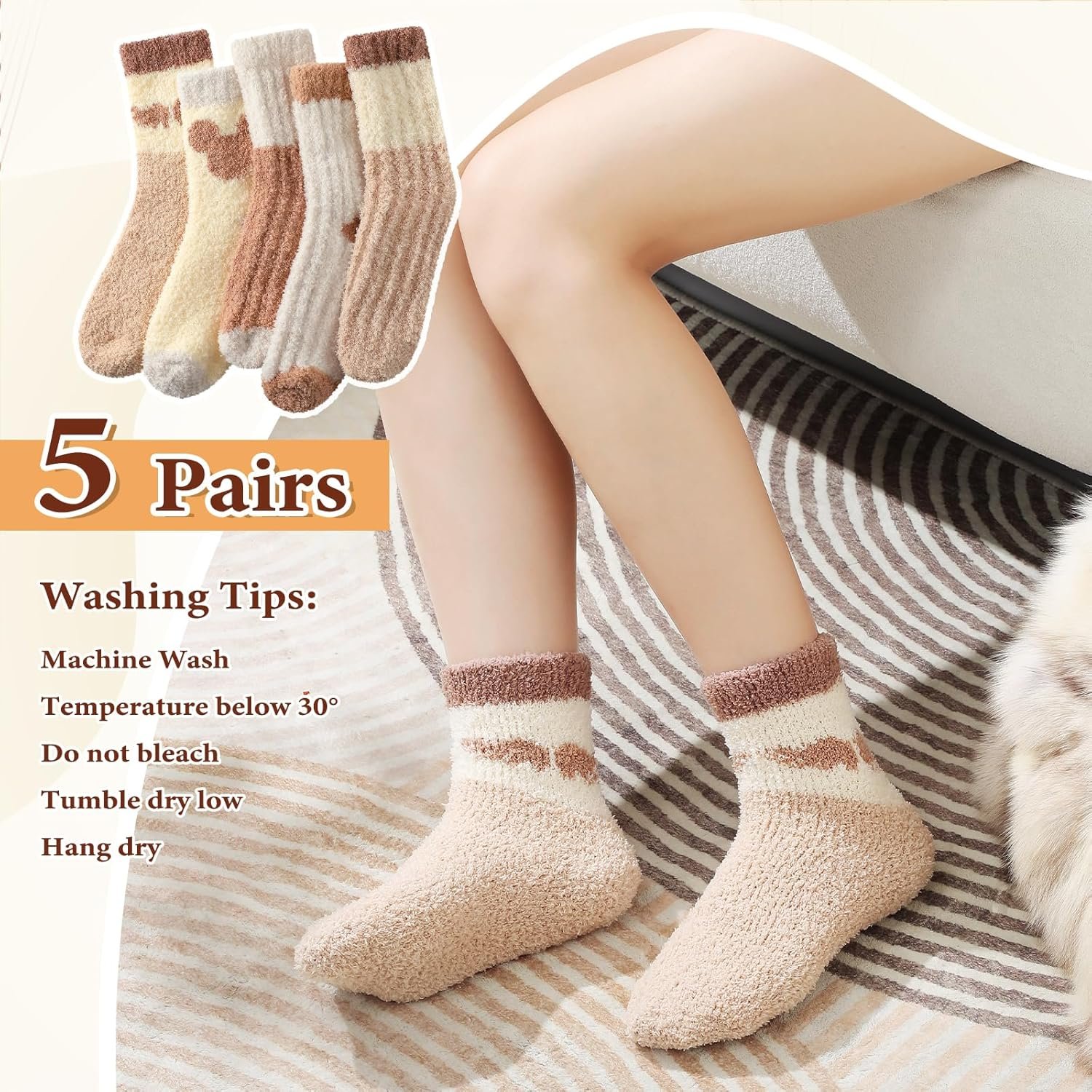 Fuzzy Socks for Women - Cozy Socks for Women 5 Pairs - Image 7