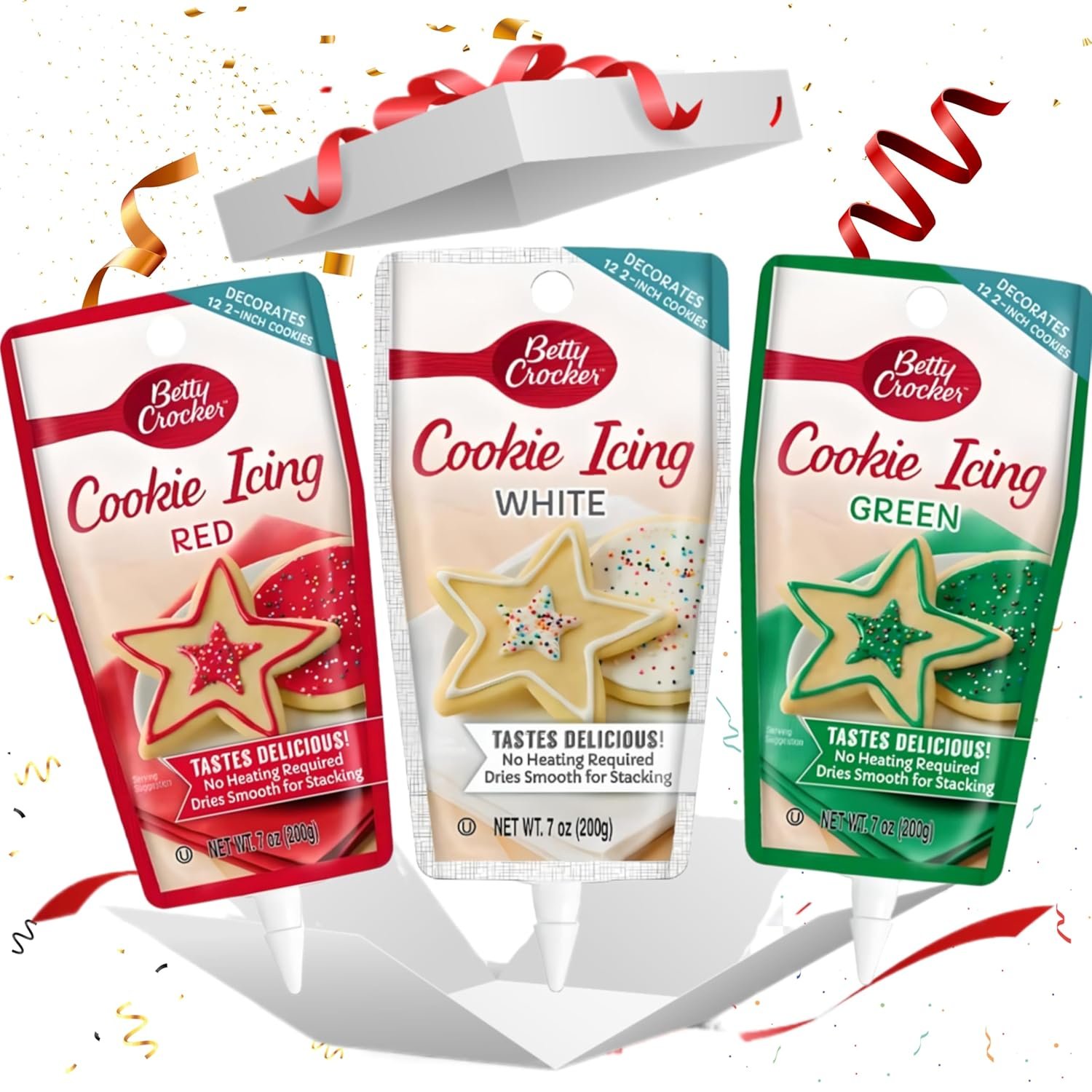 Common Classic Candy Company Cookie Icing Decorating Bundle - Christmas Colors Red Green & White - No Heating Required - Set Includes Editable Cookie Exchange Card - 7 oz (Pack of 3) - Image 3