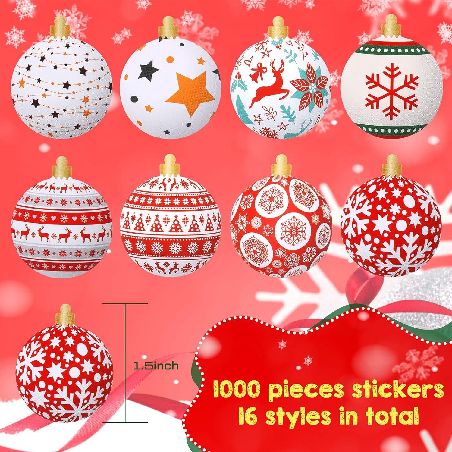 1000 Pcs Christmas Ornament Roll Stickers Christmas Ball Sticker Assorted Holiday Stickers 1.5 Inch Christmas Decoration Stickers Roll for Christmas Candy Bag Party Favors Supplies (Snowflake Style) - Image 3