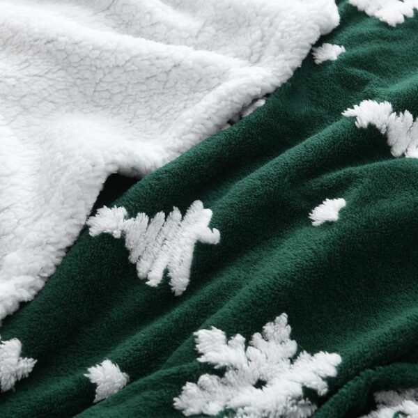 Ultra Soft Cozy Christmas Sherpa Throw Blanket,Snowflake Xmas Tree Pattern Jacquard Craft, Lightweight Warm Decorative Holiday Throw Blanket Cover for Couch, Bedroom,Travel, Outdoor, Green,50”x60” - Image 3