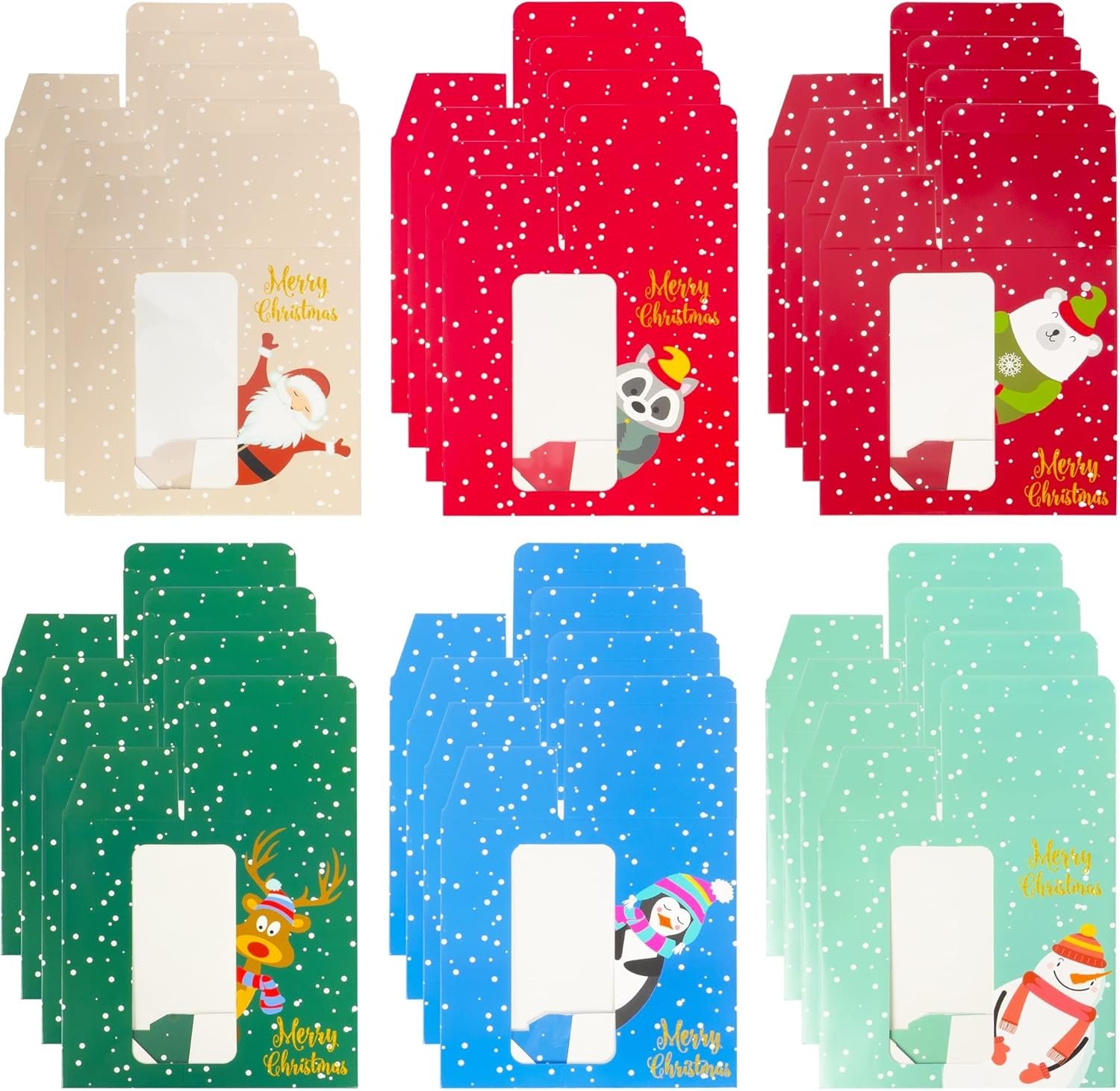 Uptotop Christmas Cookie Boxes, 24 Pcs Small Christmas Party Boxes with 6 Different Designs and Color, Xmas Bakery Pastry Boxes for Pastries, Cupcakes, Brownies, Donuts, 4" x 2.7" x 6.3" - Image 5