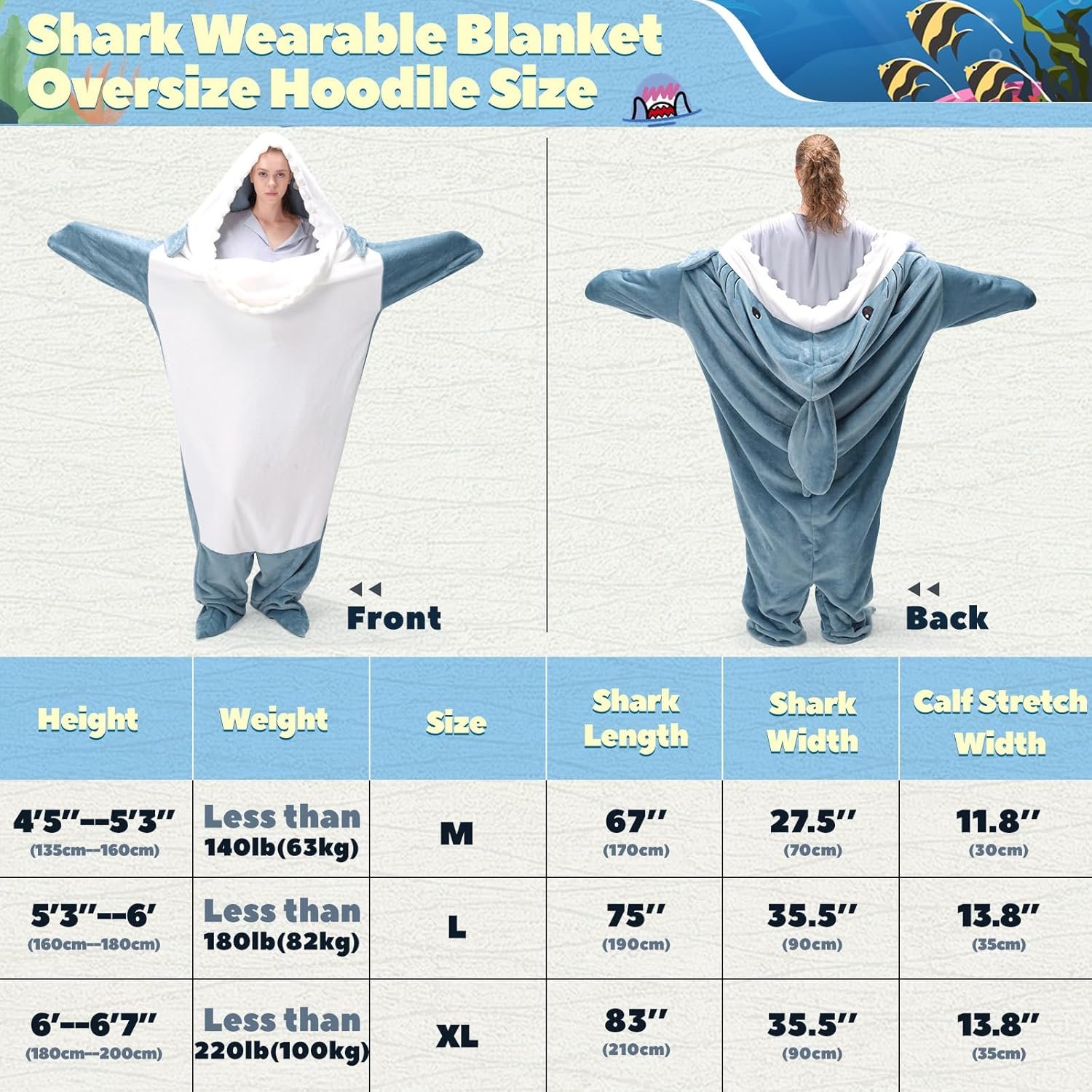 Touchat Shark Blanket for Adult Super Soft Cozy Flannel Throw Wearable Blanket, Cartoon Animals Shark Blanket Hoodie, Sleeping Bag Cosplay Shark Costume Blanket Gifts for Shark Lovers (Blue,M) - Image 7