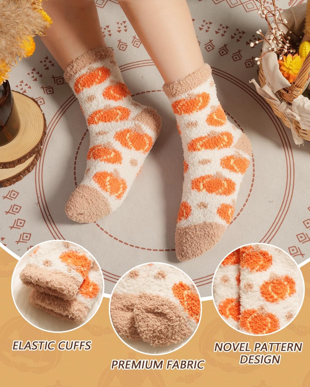 Fuzzy Socks for Women Fluffy Cozy Slipper Socks Fall Thanksgiving Gifts Christmas - Image 3