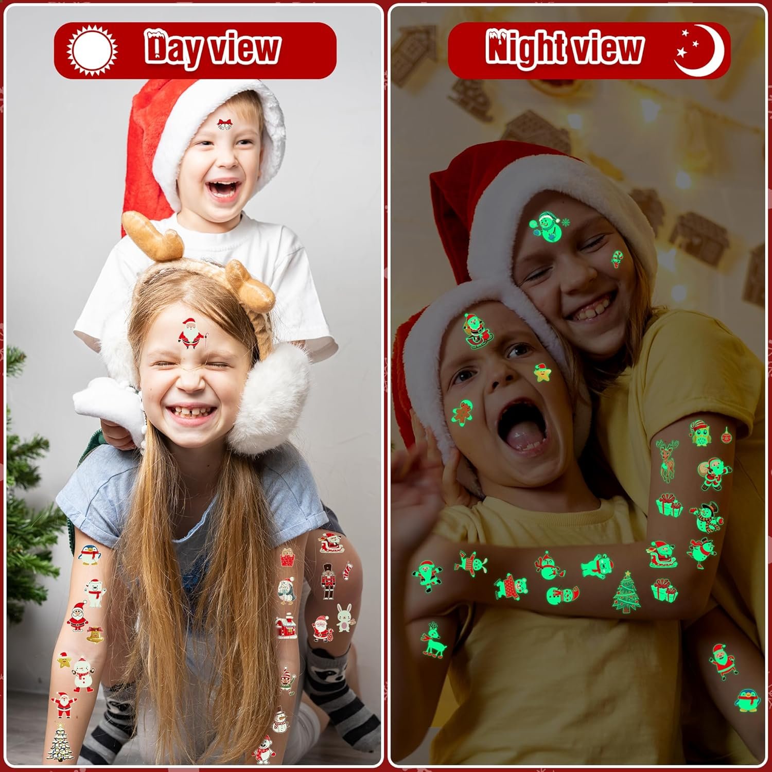 120PCS Luminous Christmas Tattoos for Kids, 10 Sheets Xmas Accessories Glow in the Dark Fake Tattoo Stickers with Santa for Stocking Stuffers, Cute Christmas Party Favors Supplies for Boys Girls - Image 4