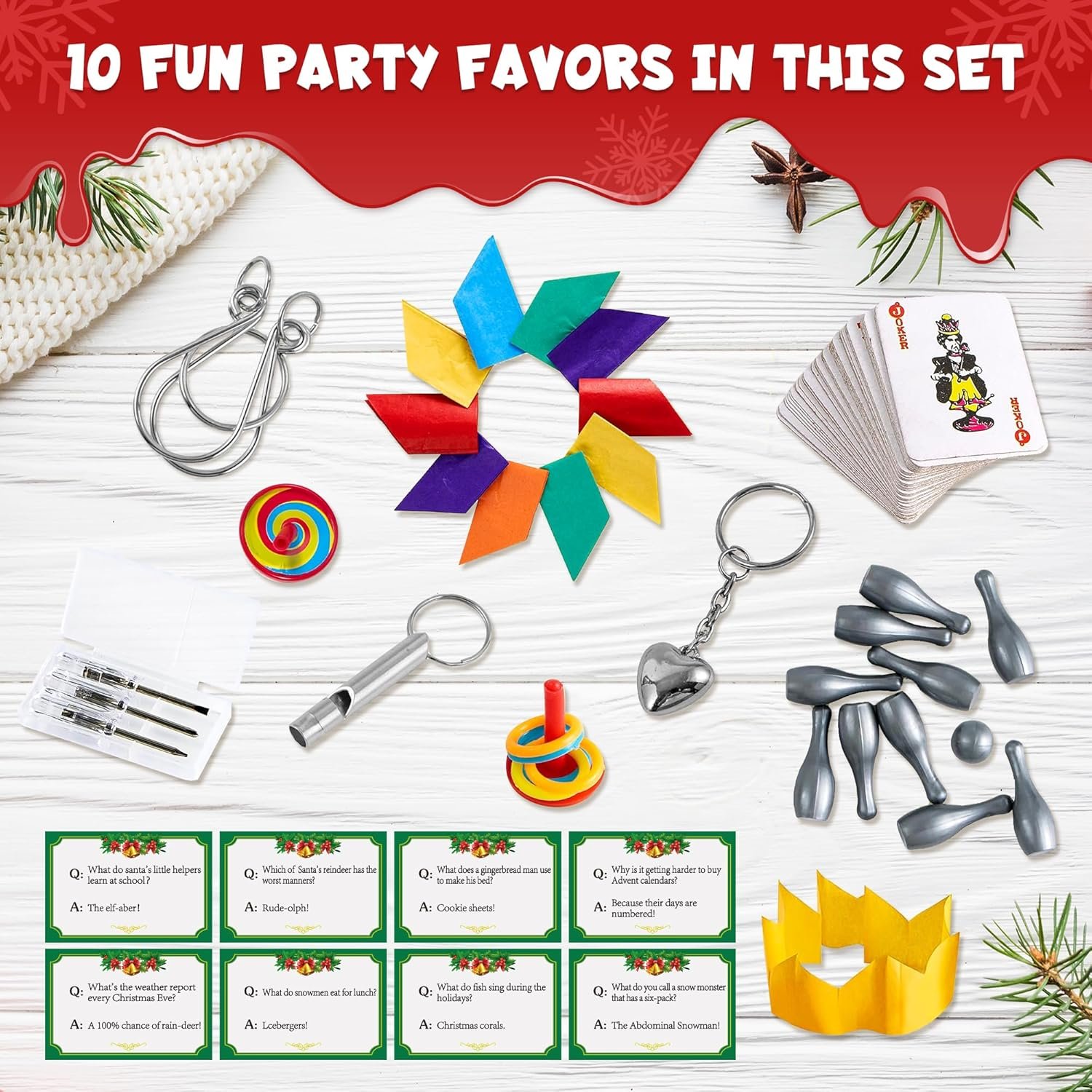 8 Christmas Party Favors with Snap Prizes Gifts Jokes Hats, No Snap Christmas Favors for Adults Kids Christmas Dinner Tradition Games Luxury Christmas Table Decorations Xmas Gifts Bulk Party Supplies - Image 8