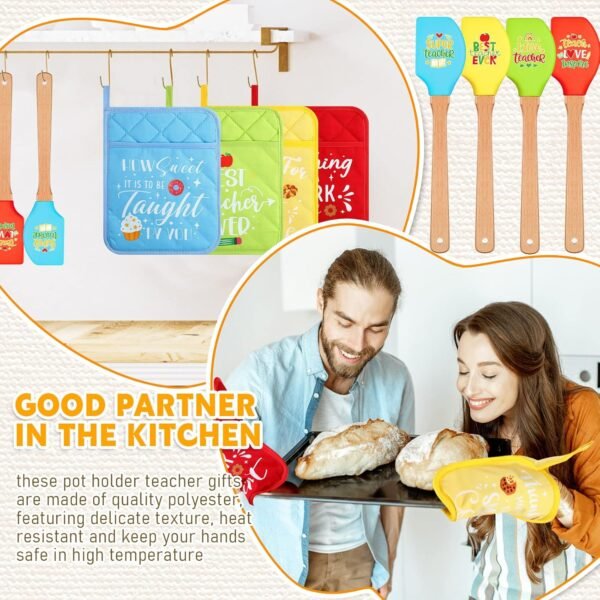 Lallisa 16 Pcs Christmas Teacher Appreciation Gifts Teacher Pot Holder Teacher Spatula Gifts Heat Resistant Microwave Oven Mitt Silicone Spatula with Wooden Handle for Baking End of the Year Gift - Image 6