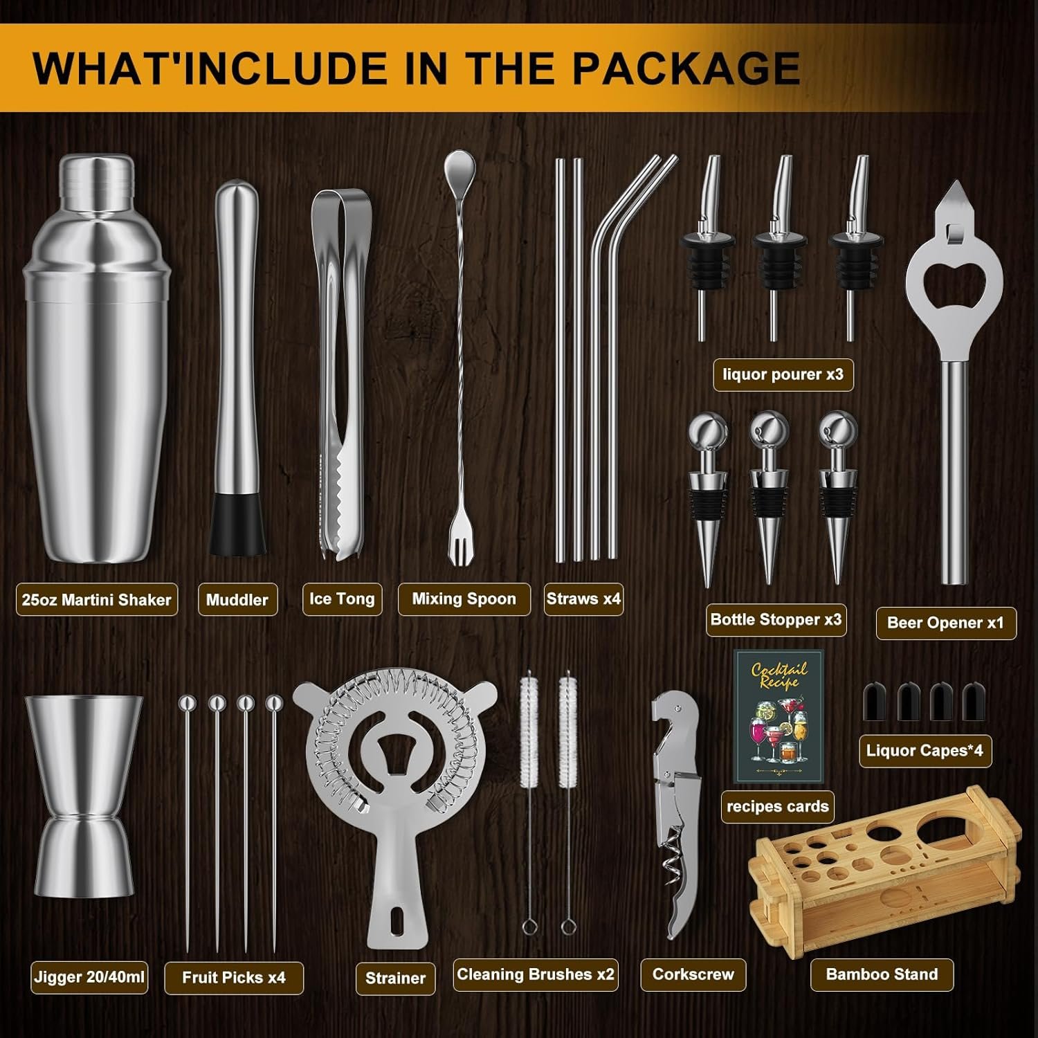30pcs Mixology Bartender Kit with Stand, 25oz Bar Set Cocktail Shaker Set, Professional Bartending Kit Home Bar Tools Set Bar Accessories Father's Day - Image 3