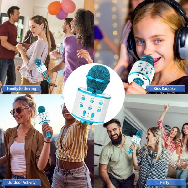 Ankuka Kids Karaoke Microphone 2 Pack, Bluetooth Wireless Karaoke Microphone for Singing Portable Handheld Mic Speaker Machine, Kids Toys for Girls Boy Gift for Birthday Party, Home KTV(Blue) - Image 9