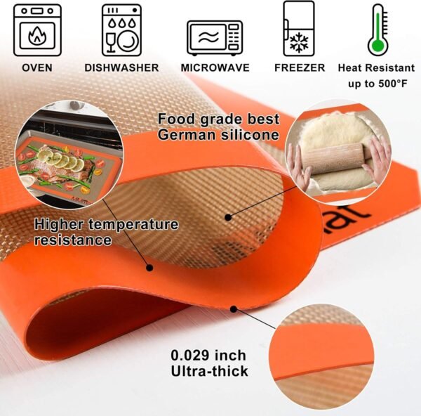 Silicone Baking Mat - Best German Silicone - Non Slip Silicone Baking Sheet, Non Stick Reusable Silicone Mats for Baking, Oven Liner, Counter Mat - Half Sheet Baking Mat, Set of 2 - Image 5