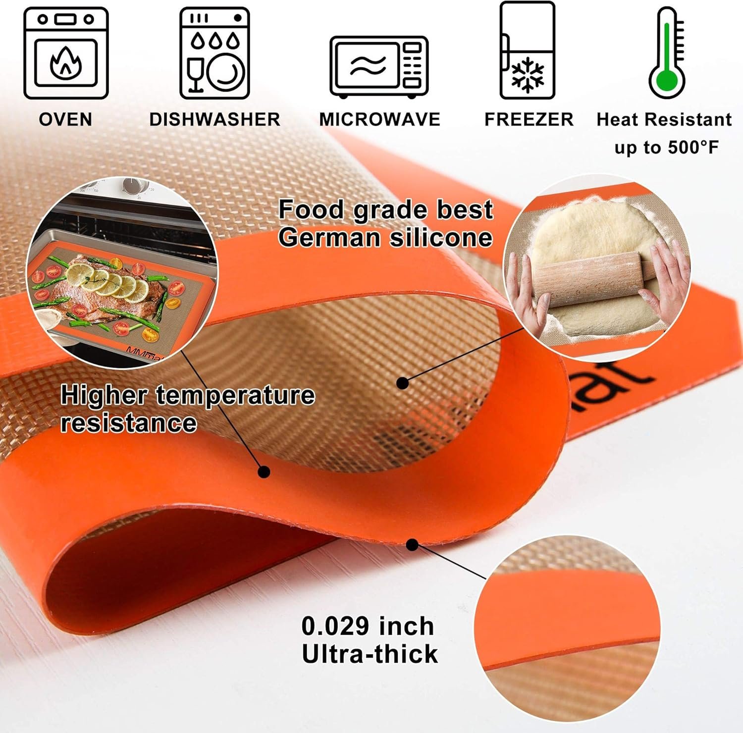 Silicone Baking Mat - Best German Silicone - Non Slip Silicone Baking Sheet, Non Stick Reusable Silicone Mats for Baking, Oven Liner, Counter Mat - Half Sheet Baking Mat, Set of 2 - Image 5