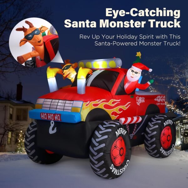 8.5 FT Long Santa Driving Monster Truck Christmas Inflatables Outdoor Decorations, Christmas Blow Up Santa Claus Yard Decorations for Garden Lawn Xmas Decor - Image 9