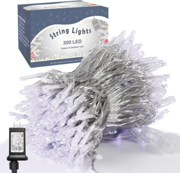 LJLNION 300 LED String Lights Outdoor Indoor, Extra Long 98.5FT Super Bright Christmas Lights, 8 Lighting Modes, Plug in Waterproof Fairy Lights for Holiday Wedding Party Bedroom Decorations ( White) - Image 8