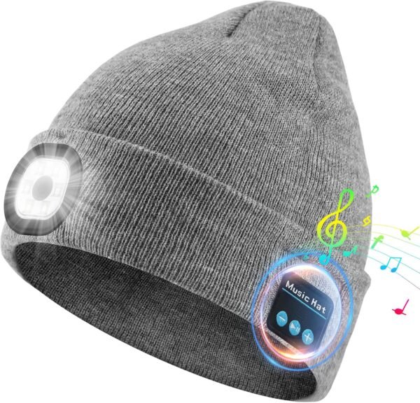 Rotibox Bluetooth Beanie with Light, Unisex USB Rechargeable 4 LED Headlamp Hat with Wireless Headphones - Image 2