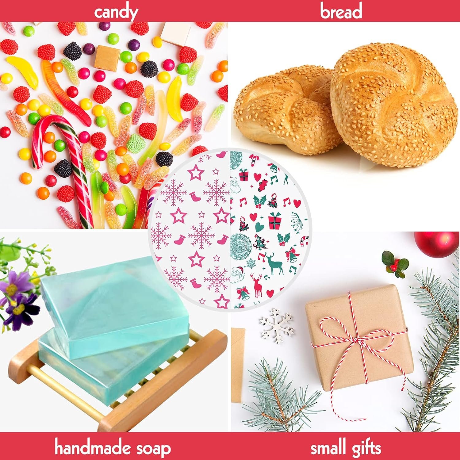 ASTARON 100pcs Christmas Wax Paper Sheets for Food Wrapping, Christmas Tissue Wax Paper for Candy Cookies Sandwich Wrapping Paper Fried Food Basket Liner Greaseproof Paper (Red Green) - Image 7